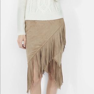 Express faux suede midi fringe skirt